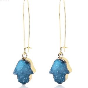 New Handmade Druzy Hamsa Hand Drop Earrings